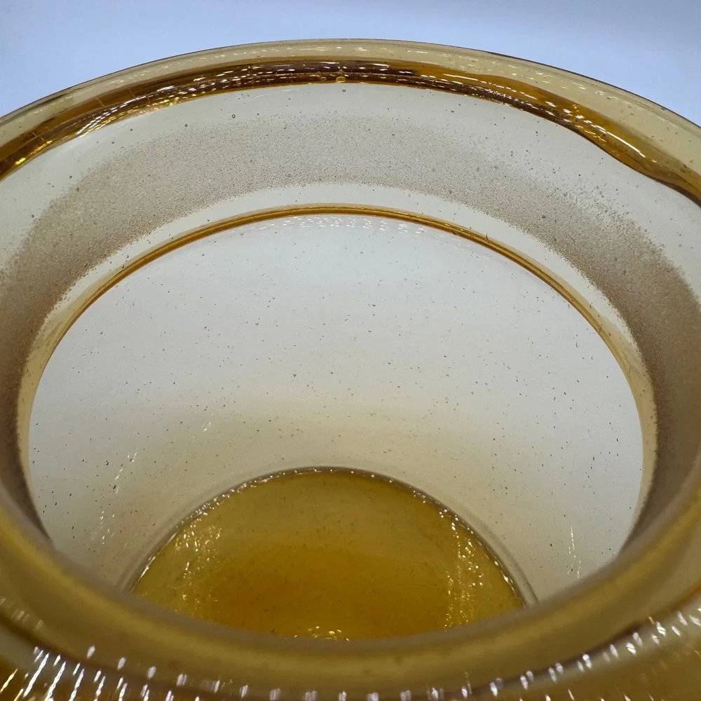 Vintage Takahashi Amber Glass Apothecary Jar Daisy Lid Hand Blown 7x4.5